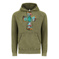 Vintage Olive cross with leopard sunflower gemstone serape cowhide Vintage Hoodie - Artiststas