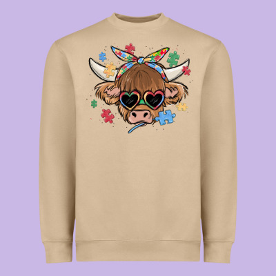 Autism Awareness Cow Heavyweight Sweatshirt Designed By Maliassmallbusiness