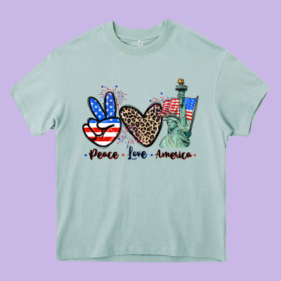 Peace Love America 4th Of July Heavy Core Tee Designed By Cowgirlartshop