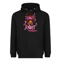 Pray Fight Believe Breast Cancer Afro Messy Heavyweight Hoodie | Teevron