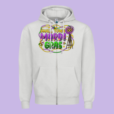 Small Town Mardi Gras Zipper Hoodie Designed By Lillyallendesigns
