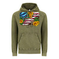 Vintage Olive usa flag and sunflower serape leopard and cactus Vintage Hoodie - Artiststas