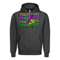 Charcoal Heather mardi gras with fleur de lis Zipper Hoodie - LillyAllenDesigns
