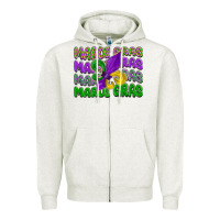 Oatmeal Heather mardi gras with fleur de lis Zipper Hoodie - LillyAllenDesigns