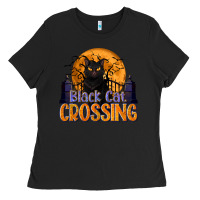 Black Black Cat Crossing Ladies Tee - texasbilliewilder
