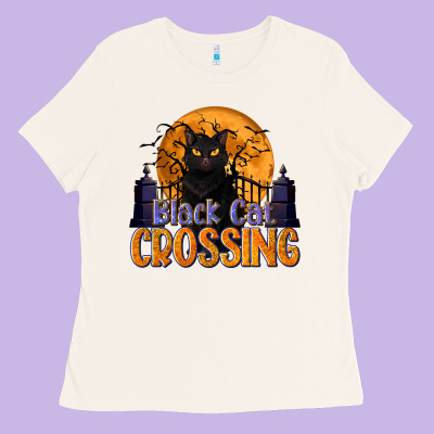 Black Cat Crossing Ladies Tee Designed By Texasbilliewilder
