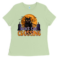 Matcha Black Cat Crossing Ladies Tee - texasbilliewilder