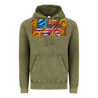 Vintage Olive usa flag and serape with leopard and sunflowers license plate Vintage Hoodie - Artiststas