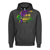 Charcoal Heather mardi gras parades beads french quarter beignets k Zipper Hoodie - LillyAllenDesigns