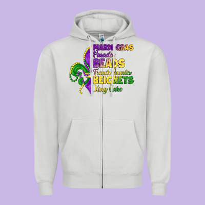 Mardi Gras Parades Beads French Quarter Beignets K Zipper Hoodie Designed By Lillyallendesigns