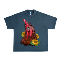 Midnight Navy rooster sunflower Urban Heavy Tee - BarkalooDesign