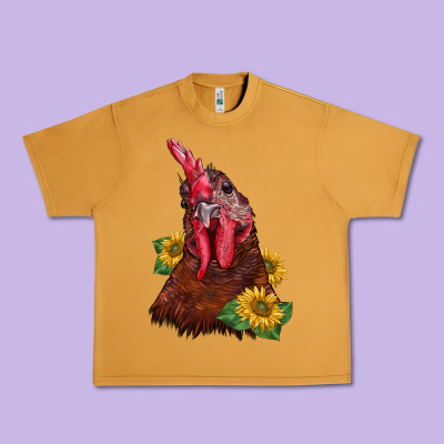 Rooster Sunflower Urban Heavy Tee Designed By Barkaloodesign