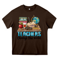 Chocolate Brown teachers change the world Heavy Core Tee - BarkalooDesign