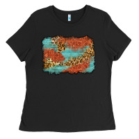 Black western leopard tooled leather background Ladies Tee - Zillion Design Studio