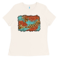 Bone western leopard tooled leather background Ladies Tee - Zillion Design Studio