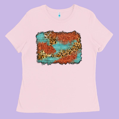 Western Leopard Tooled Leather Background Ladies Tee Designed By Zillion Design Studio