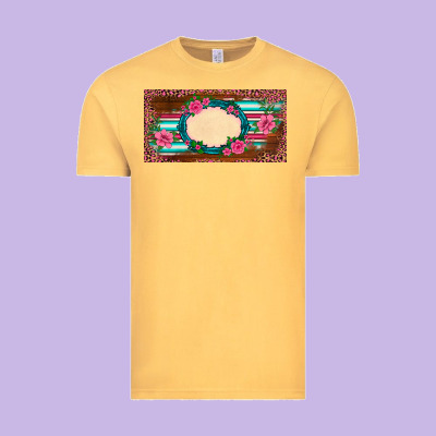 Western Pink Flovers Leopard Serape   License Plate Template Vintage Tee Designed By Barkaloodesign