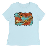 Baby Blue western leopard tooled leather background Ladies Tee - Zillion Design Studio