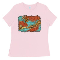 Bubblegum Pink western leopard tooled leather background Ladies Tee - Zillion Design Studio