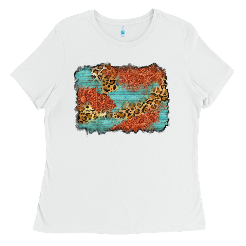 Western Leopard Tooled Leather Background Ladies Tee by Zillion Design Studio | Teevron