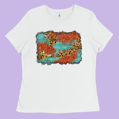 Western Leopard Tooled Leather Background Ladies Tee Designed By Zillion Design Studio