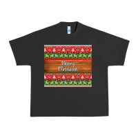 Merry Christmas Knitted Reindeer Pattern Urban Heavy Tee | Teevron