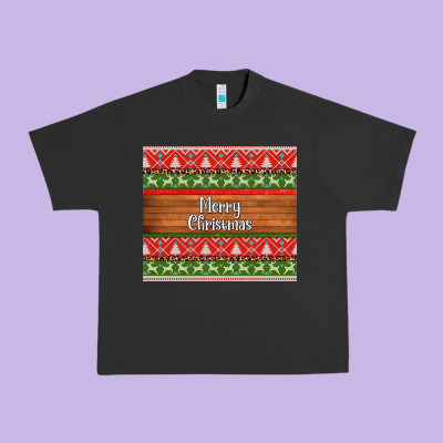 Merry Christmas Knitted Reindeer Pattern Urban Heavy Tee Designed By Jasminsmagicworld