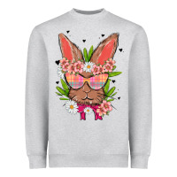 Heather Grey bunny with floral Heavyweight Sweatshirt - MaliasSmallBusiness