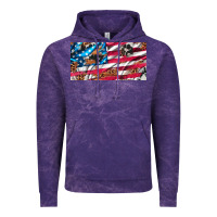 Cloud Purple usa flag and leopard with wood license plate Vintage Hoodie - Artiststas