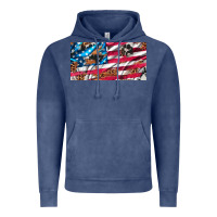 Vintage Denim usa flag and leopard with wood license plate Vintage Hoodie - Artiststas