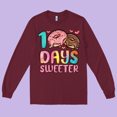 100 Days Sweeter Long Sleeve Tee Designed By Maliassmallbusiness