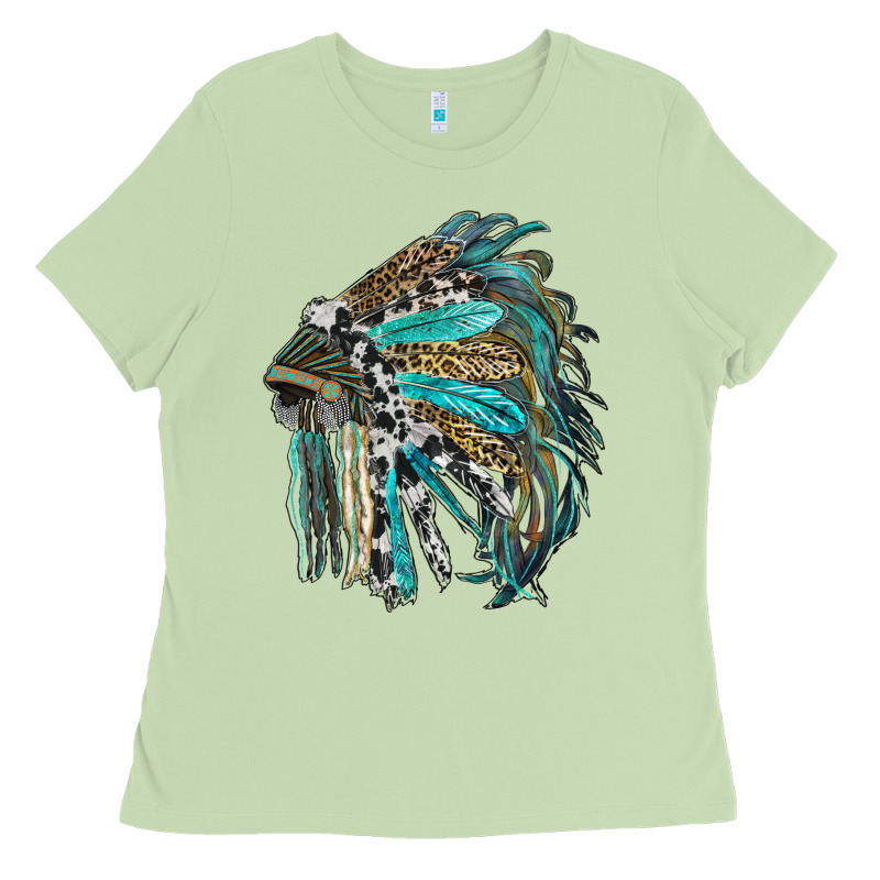 Indian Feather Headdress With Western  Patterns Ladies Tee by RanaPortraitStore | Teevron