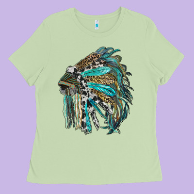 Indian Feather Headdress With Western  Patterns Ladies Tee Designed By Ranaportraitstore