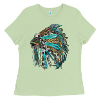 Matcha indian feather headdress with western  patterns Ladies Tee - RanaPortraitStore