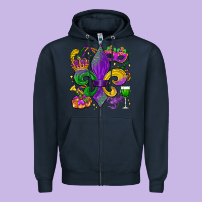 Mardi Gras Fleur De Lis Zipper Hoodie Designed By Lillyallendesigns