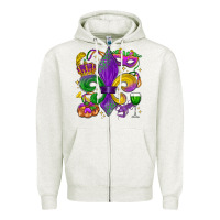 Oatmeal Heather mardi gras fleur de lis Zipper Hoodie - LillyAllenDesigns