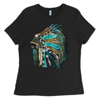 Black indian feather headdress with western  patterns Ladies Tee - RanaPortraitStore