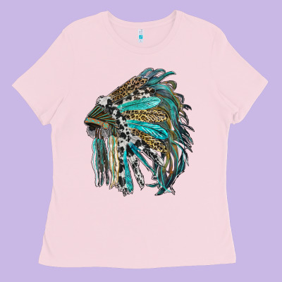 Indian Feather Headdress With Western  Patterns Ladies Tee Designed By Ranaportraitstore