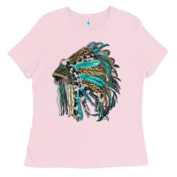 Bubblegum Pink indian feather headdress with western  patterns Ladies Tee - RanaPortraitStore