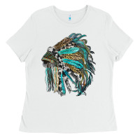 White indian feather headdress with western  patterns Ladies Tee - RanaPortraitStore
