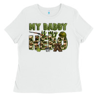White my daddy is my hero army Ladies Tee - Zillion Design Studio
