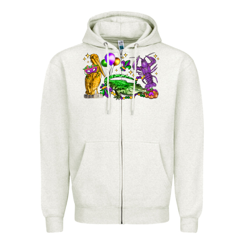 Mardi Gras Pelican Alligator And Crawfish Zipper Hoodie by LillyAllenDesigns | Teevron