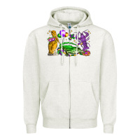 Oatmeal Heather mardi gras pelican alligator and crawfish Zipper Hoodie - LillyAllenDesigns
