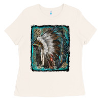 Bone indian feather headdress with leopard background Ladies Tee - RanaPortraitStore