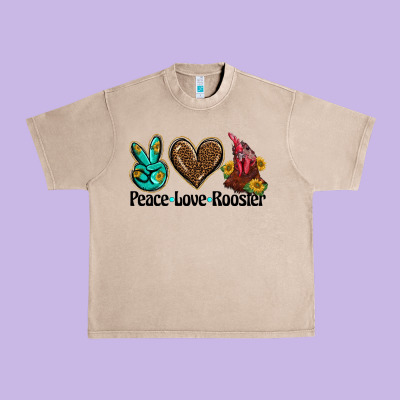 Peace Love Rooster Urban Heavy Tee Designed By Barkaloodesign