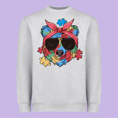 Autism Awareness Bear Heavyweight Sweatshirt Designed By Maliassmallbusiness
