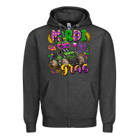 Charcoal Heather mardi gras monster truck Zipper Hoodie - LillyAllenDesigns