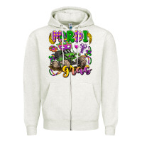 Oatmeal Heather mardi gras monster truck Zipper Hoodie - LillyAllenDesigns