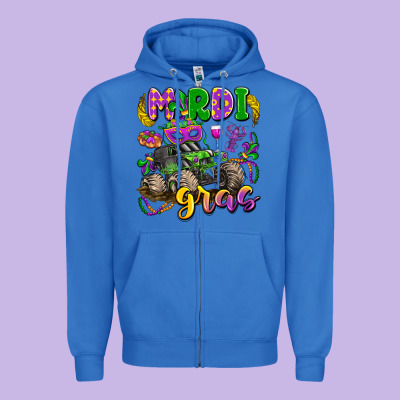 Mardi Gras Monster Truck Zipper Hoodie Designed By Lillyallendesigns
