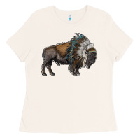 Bone bison with indian headdress Ladies Tee - RanaPortraitStore